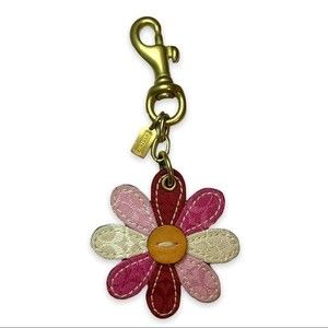 Coach Flower Keychain Daisy Pink Red Patchwork Signature Purse Bag Charm Fob